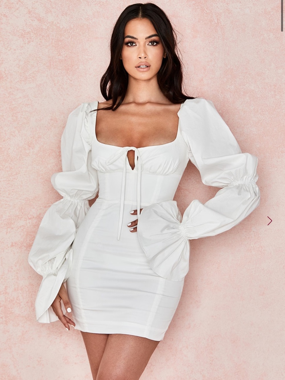 House of CB ELSIE White Puff Sleeve Corset Dress